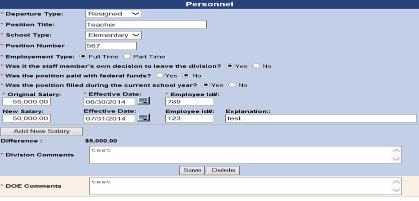 After the user selects the Add New Personnel button, the following screen displays.