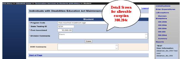 The screen below will display when the Add New Student button is selected within the 300.204c screen.