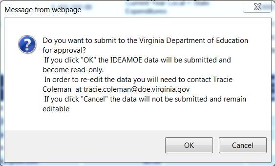 Below illustrates the screen that displays when the user selects the Submit to DOE option from the menu.