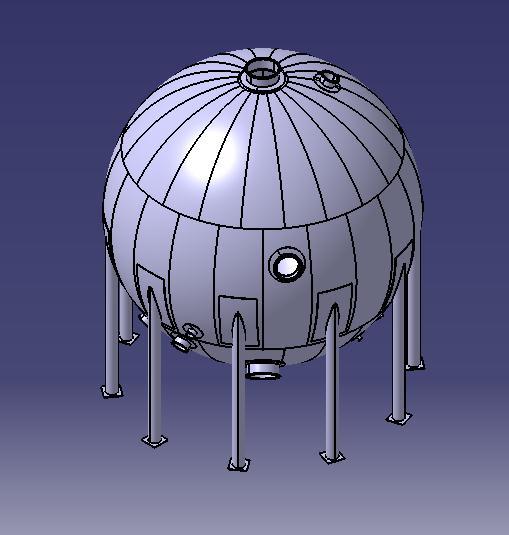 Fig. 2: Isometric view of spherical pressure vessel A.