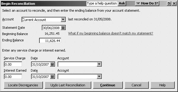 Reconciling accounts Reconciling accounts means making the recorded transactions in your QuickBooks accounts match what is happening in the real world.