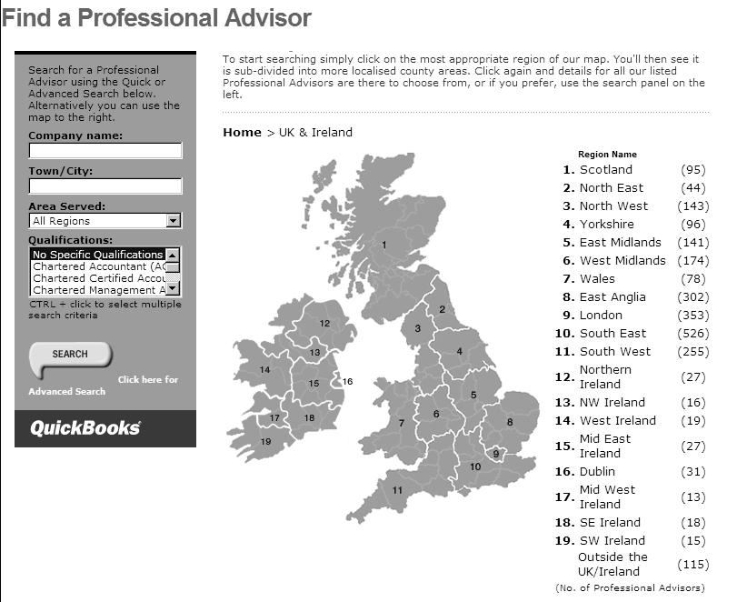 3 5 4 To search for an advisor, enter your location details (3) and specify any qualifications (4) you require, or simply click on the map (5) for your region.