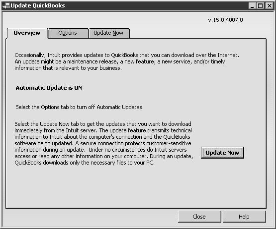 Updating QuickBooks From time to time, Intuit provides updates to QuickBooks that can be downloaded from the internet.