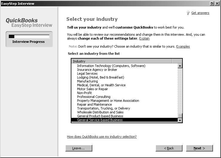 5. In the next window, you select your industry (5).