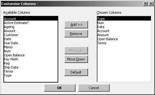 You can Add and Remove columns (4) as well as change the order of columns (5). 3. When you are finished, click OK.