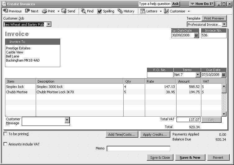In most cases, the sales form is used to print an invoice to be sent out by post.