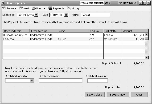 Check that the deposit is posted into the correct bank account, and enter the deposit date (4).