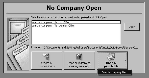 2. The No Company Open window opens.