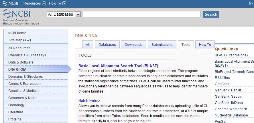 Tools for Nucleotide Sequences http://www.ncbi.nlm.nih.