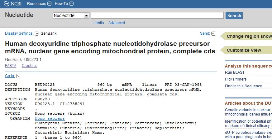 Nucleotide Databases U90223 http://www.ncbi.nlm.nih.