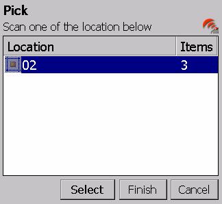 3- The screen will show all locations that have items to pick. Scan or select the location. If there is more than one location you will be able to go to there and pick the items later.