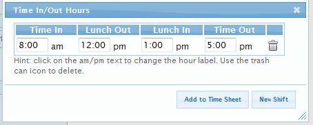 Time should be entered in the format hh:mm (e.g., 09:30, 12:15) and click the am text to change it to pm, or click the pm text to change it to am, as applicable.