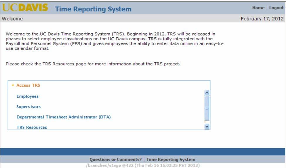 Once on the TRS main page select the Employees link. This link will take you to the online timesheet.