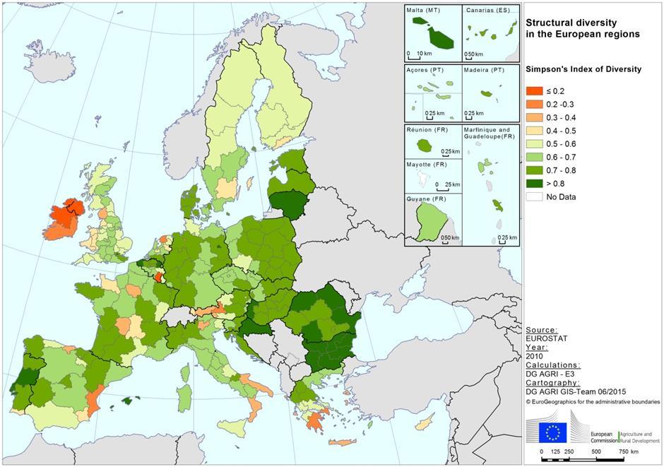 The degree of structural diversity and thus the different combination of farm types across the EU is however clearly influenced by external factors such as topography, climate or other specific