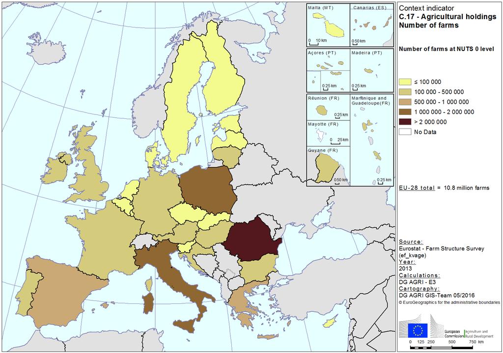 1. EU farms - characteristics and trends A total of roughly 11 million farms operated in the EU-28 in 2013.