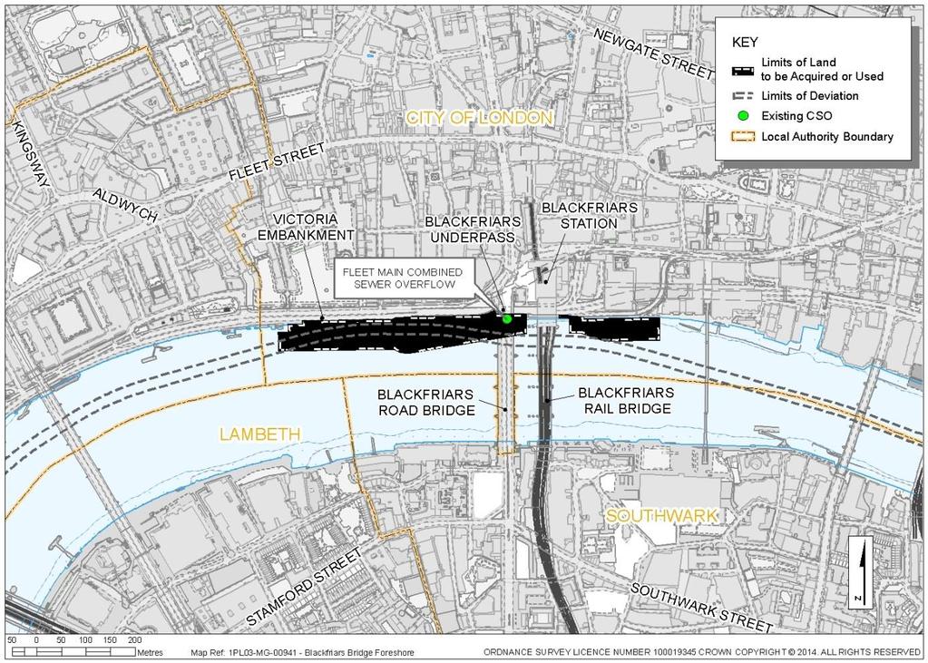 Figure 1.1 Blackfriars Bridge Foreshore: Site context and location plan 2 General Requirements 2.1.1 As per the CoCP Part A. 3 Communications and community/stakeholder liaison 3.1.1 The community liaison plan shall be developed taking account of the City of London Corporation s Code of Practice for Deconstruction and Construction Sites, Section 2, paras.