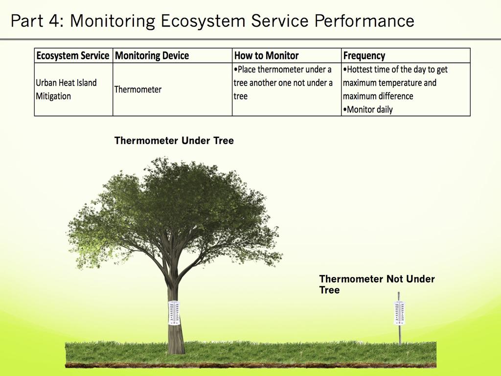 Urban Heat Island Mitigation - To monitor urban heat island mitigation by street trees, a thermometer is recommended.