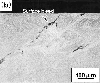 By scanning electron microscopy (SEM) observation of the fracture surface of a microcrack, the round dendritic structure like eutectic fusion is recognized, as shown in Fig. 1(b).