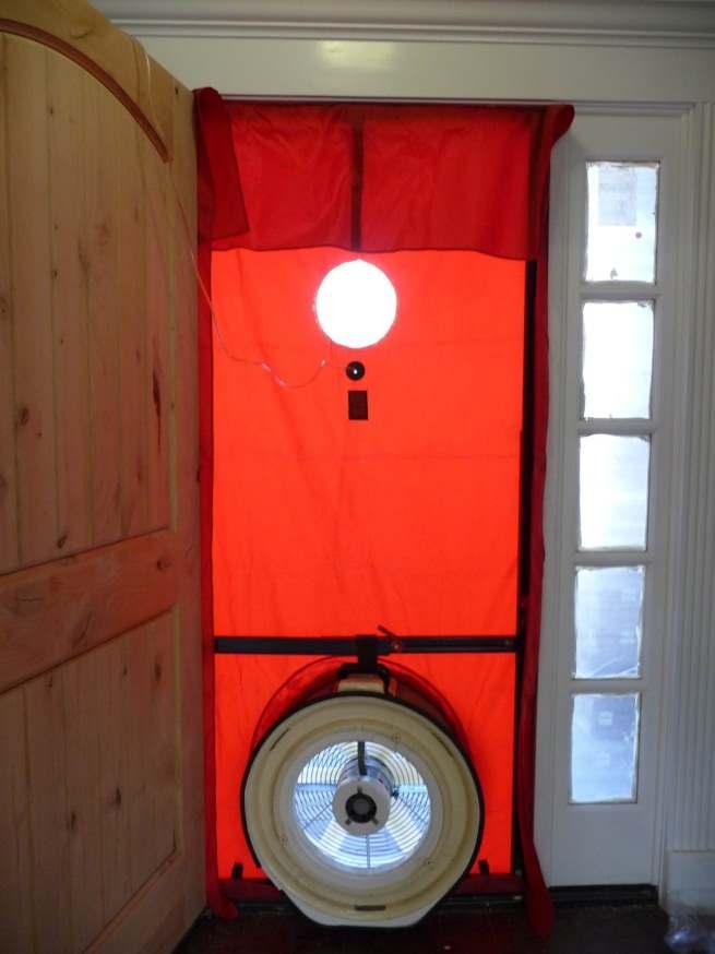 The blower door test reveals the integrity of all the openings into the interior living area: windows, doors, electrical outlets, light fixtures, air vents, boot sealants anything that breaks the