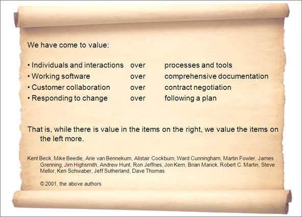 Agile Manifesto February 2001 We are discovering better ways of developing software by doing it and helping others to do it.