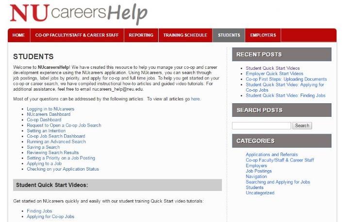 NUcareers Help Using NUcareers, you can search through job postings, label jobs by priority, and apply for co-op and full time jobs.