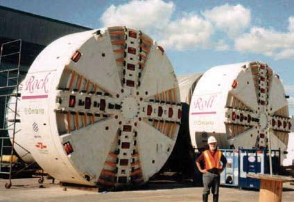 Once a complete ring is constructed, the TBM thrusts itself off the leading edge of the ring far enough (typically 5 feet) to allow the next ring to be built.