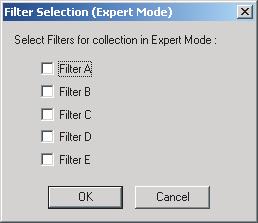 1. At the Filter Selection (Expert Mode) dialog box, select the desired filters. 2. (Optional) To rename the filter labels, select Tools > Filter Configuration to open the Filter Naming dialog box.