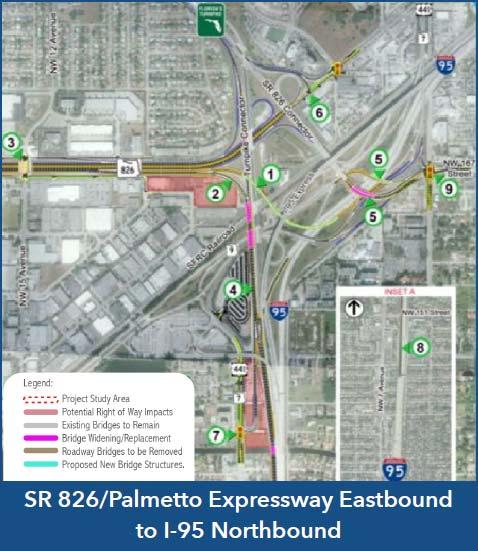 12 FDOT, District Six State Transportation System and Major Projects SR 826/Palmetto Expressway Eastbound to SR 9A/I-95 Northbound Ramp Connection The primary purpose of this project is to provide a