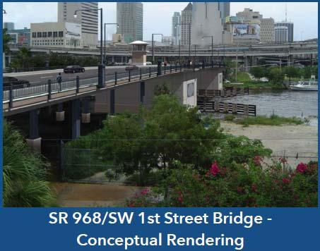 20 FDOT, District Six State Transportation System and Major Projects SR 968/SW 1st Street at Miami River Bridge #870660 The existing SW 1 st Street bascule bridge is a low level bascule (movable)