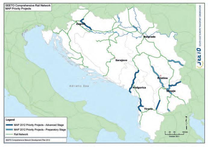 study (complementing the MAP) and improvement of data collection mechanisms, support of implementation of the railway addendum of the MoU, support of harmonisation of border crossing procedures and