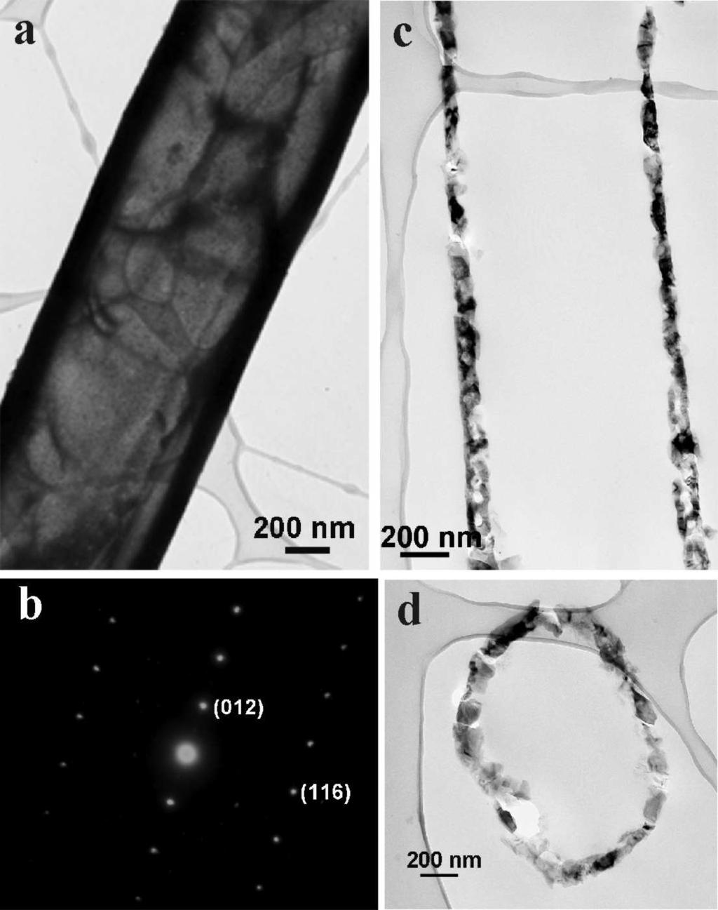Figure 6.2: TEM images of Er:LiNbO 3 microtubes.(a) Single Er:LiNbO 3 microtube. (b) Corresponding SAED pattern.