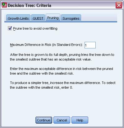 13 Creating Decision Trees To Specify QUST Criteria In the main Decision Tree dialog box, select a nominal dependent variable. For the growing method, select QUST. Click Criteria. Click the QUST tab.