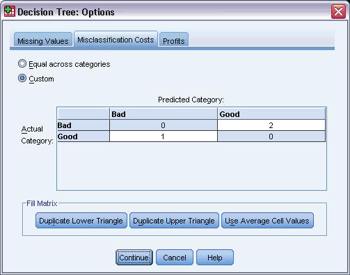 73 Using Decision Trees to valuate Credit Risk Click the Misclassification Costs tab.