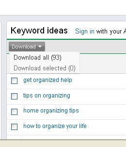 Google s Keyword Research Tool Download good keyword lists