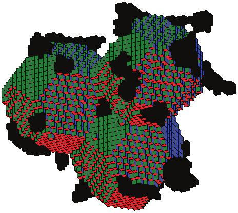 The sintering behavior of close packed spheres 3/4 A C B D Figure 3. [Color online] The evolution of grains and porosity at times t = 0,6,11,29 for the BCC structure.
