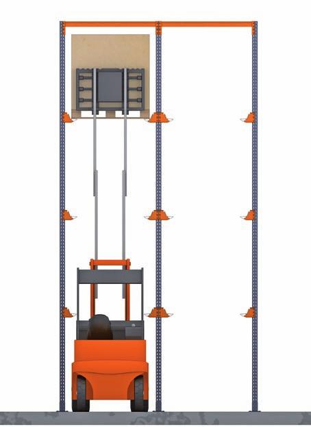 There must be a minimum clearance between the forklift truck and the vertical elements of the racking units of 75 mm on each side. Dimension X, the distance between the uprights, must include this.