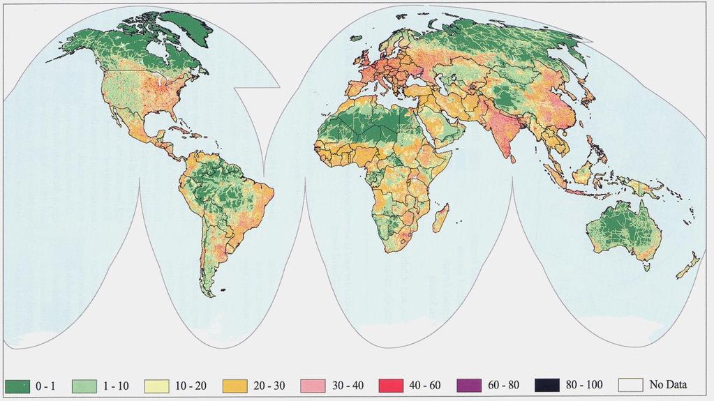 The Human Footprint, based on population density, land transformation,