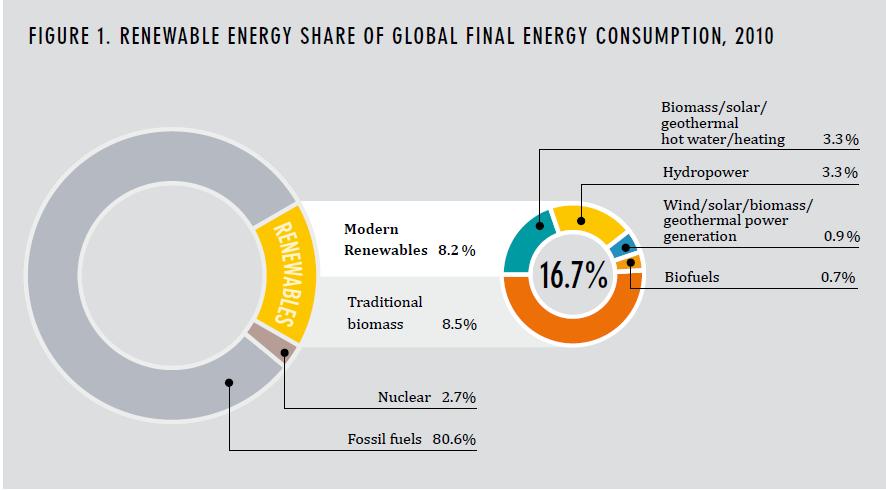 Renewable Energy in the World RE supplied an estimated 17% of global final energy consumption UN Secretary General s goal : doubling the share of renewable energy in the