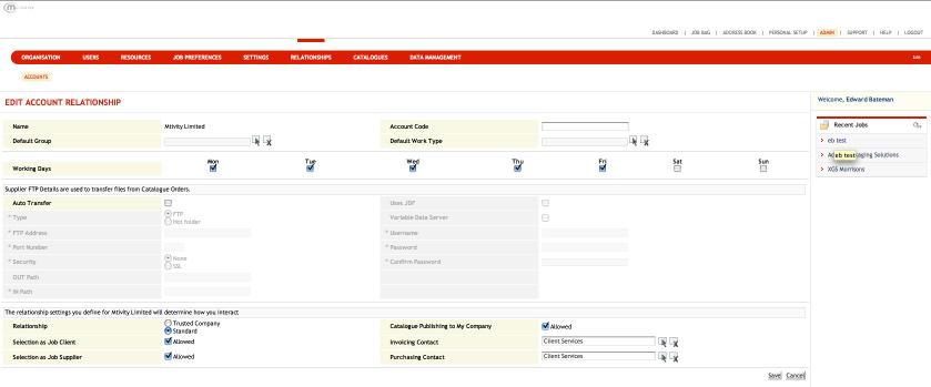Check the check the check box in front of the account and click Tools > Edit to edit the account relationship.