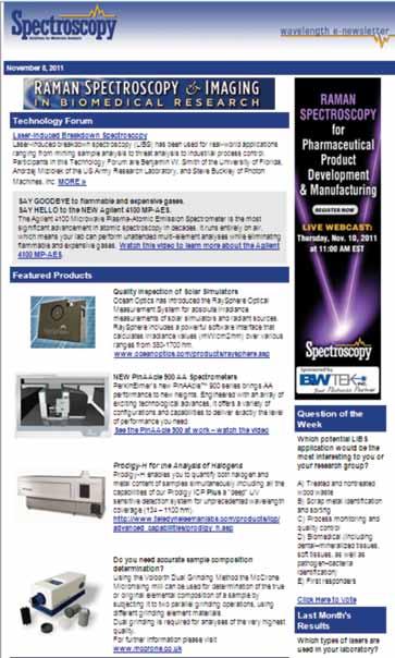 e-newsletter: Wavelength The Wavelength is Spectroscopy s monthly e-newsletter that delivers cutting edge information to spectroscopists inboxes.