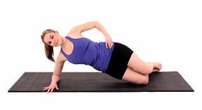 Stretches and Exercise SIDE PLANK: LEVEL 1 Begin lying on your side with your knees bent Raise yourself into a side plank position with your elbow supporting upper body with knees bent Maintain this