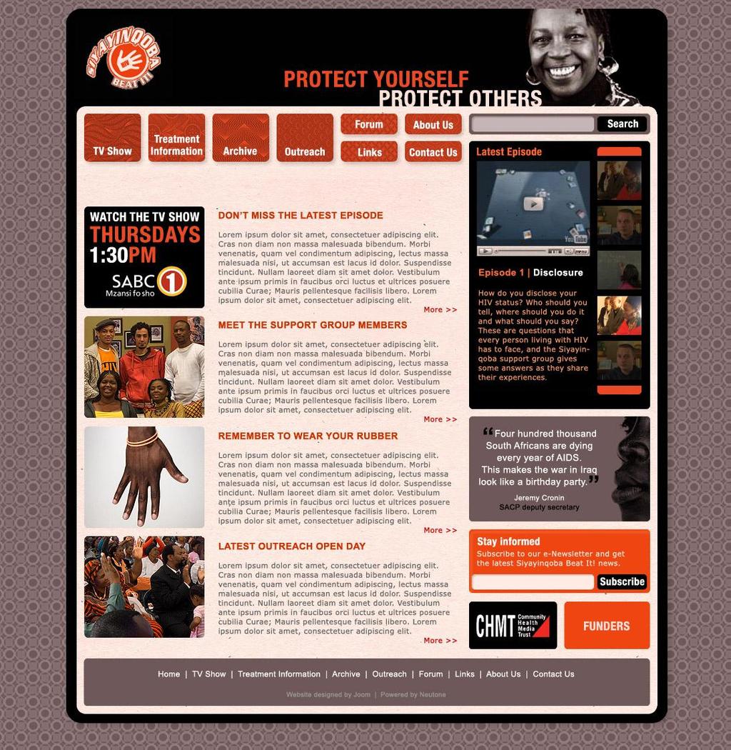 2. WEBSITE AND E-NEWSLETTER Joom created a new website and e-newsletter for Siyayinqoba Beat It! in 2008.