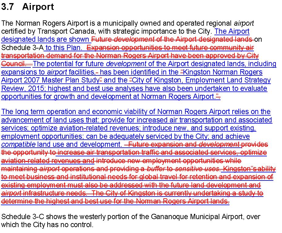 Clarification of Project / Plan Status: Airport Policy language added to clarify where and