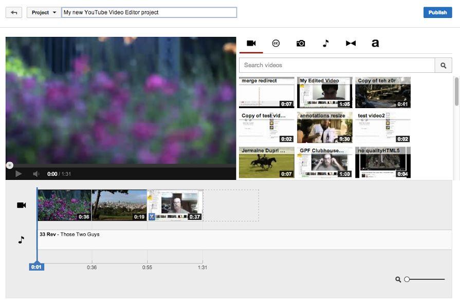 Phase I: Overview of Video With the Video Editor, you can Youtube Video Editor Combine multiple videos and images you've uploaded to create a new video Trim your clips to custom lengths Add music to