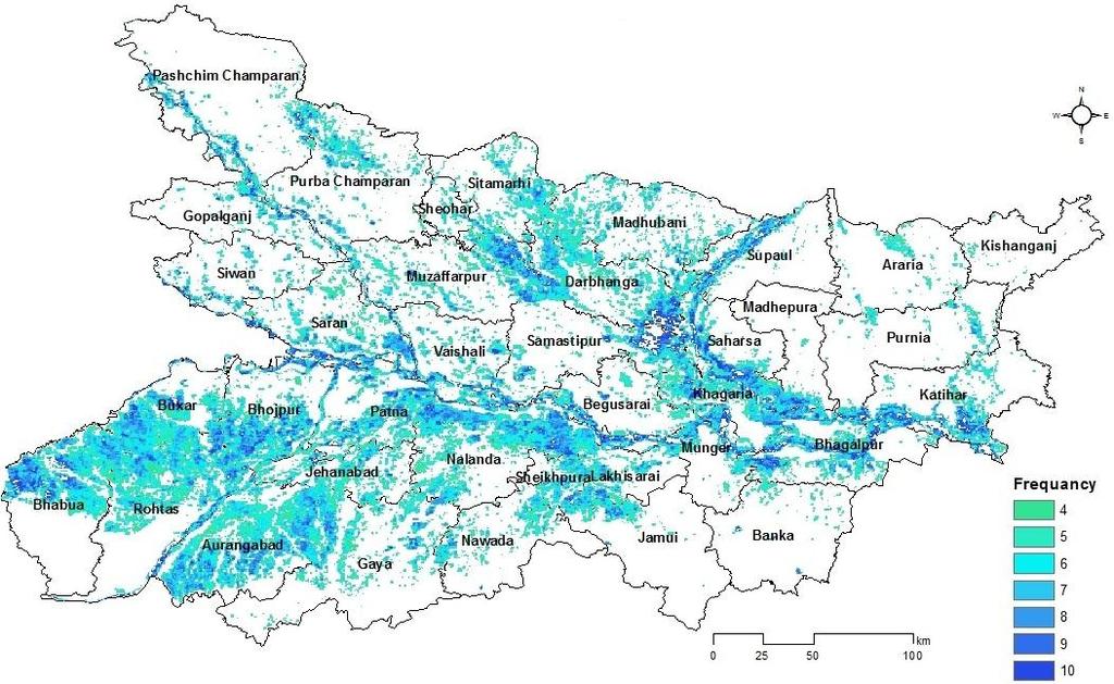 in different districts of Bihar Prepared inundation map from