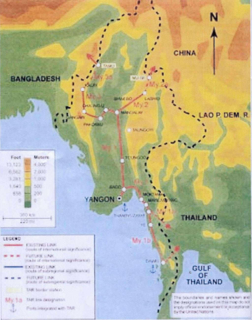 Railway Lines of International Importance in Myanmar Existing lines Mandalay-Yangon = 617 km Mandalay-Lashio = 313 km Mandalay-Kalay = 539 km Bago-Thanbyuzayat-Dawei = 520