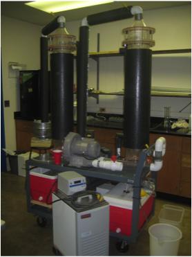 Figure 2. Picture of HDH desalination lab-scale experimental system. To measure the various thermal/fluid parameters during testing the experimental system is fully instrumented.