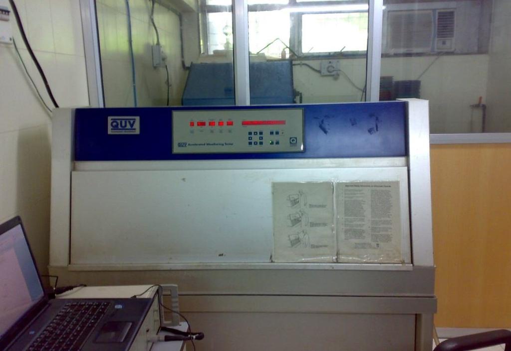 Ultraviolet (sunliht) deradation (ASTM D4355, ASTM D5208, ASTM D5970) Device for ultraviolet deradation At least five samples are tested for the UV test on both machine and crossmachine directions.