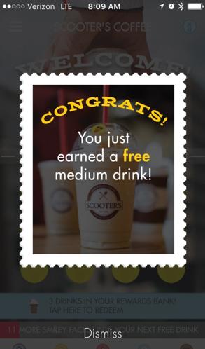 The customer is able to collect free medium drinks in his or her rewards bank.