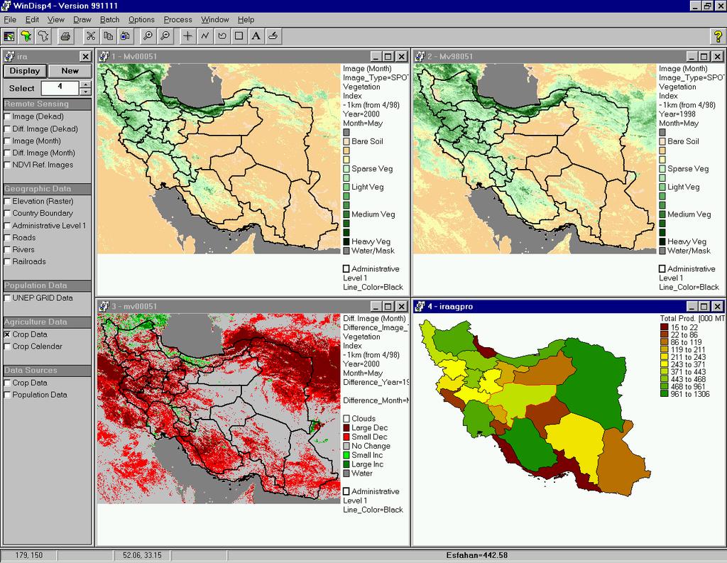 a) WinDisp Early Warning Systems on Food and Agriculture : Data analysis Other example of WinDisp display : - Vegetation images (a